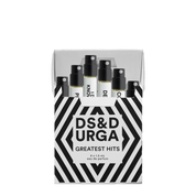 Caja blanca y negra con diseño geométrico que contiene seis mini frascos de perfume D.S. & Durga, con la etiqueta ‘Greatest Hits’. Cada frasco de 1.5 ml contiene una fragancia de la marca