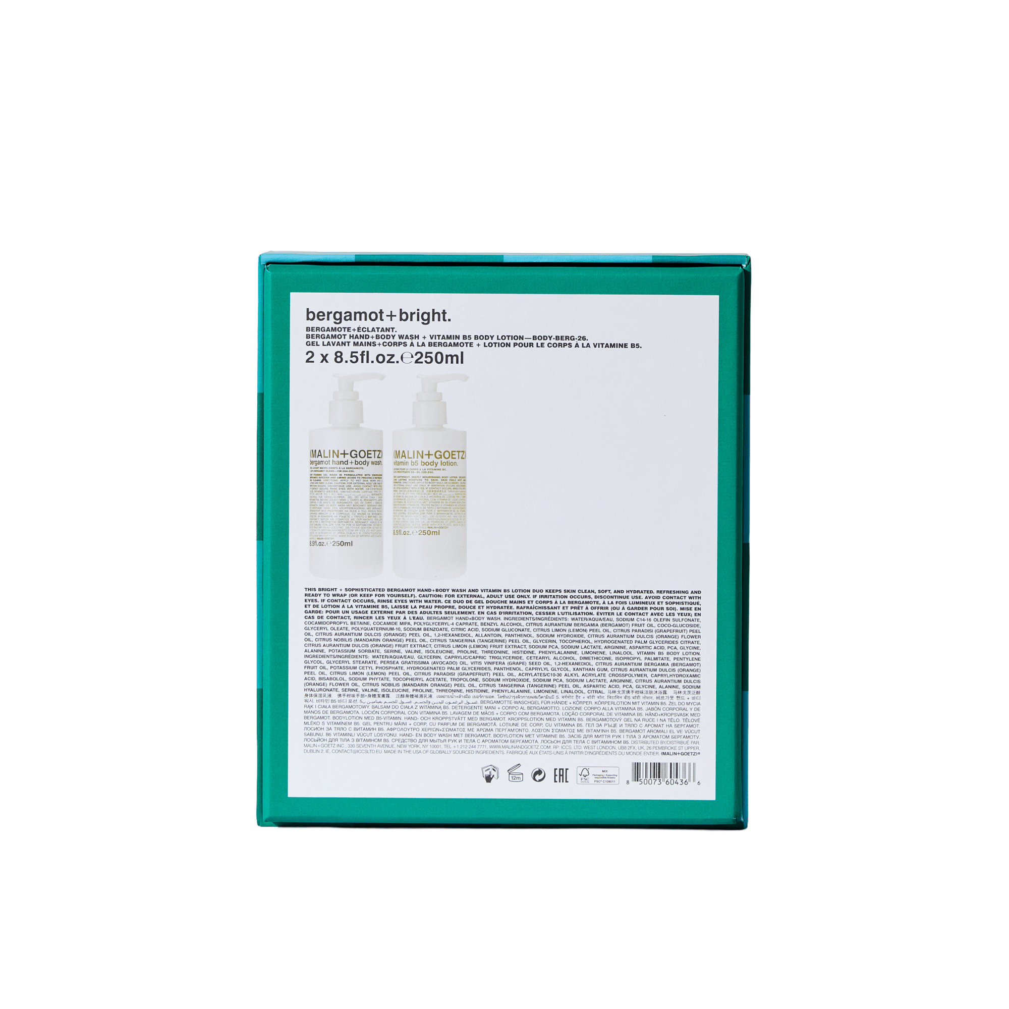 MALIN+GOETZ Bergamot & Bright Set con Bergamot Hand + Body Wash 250 ml y Vitamin B5 Body Lotion 250 ml
