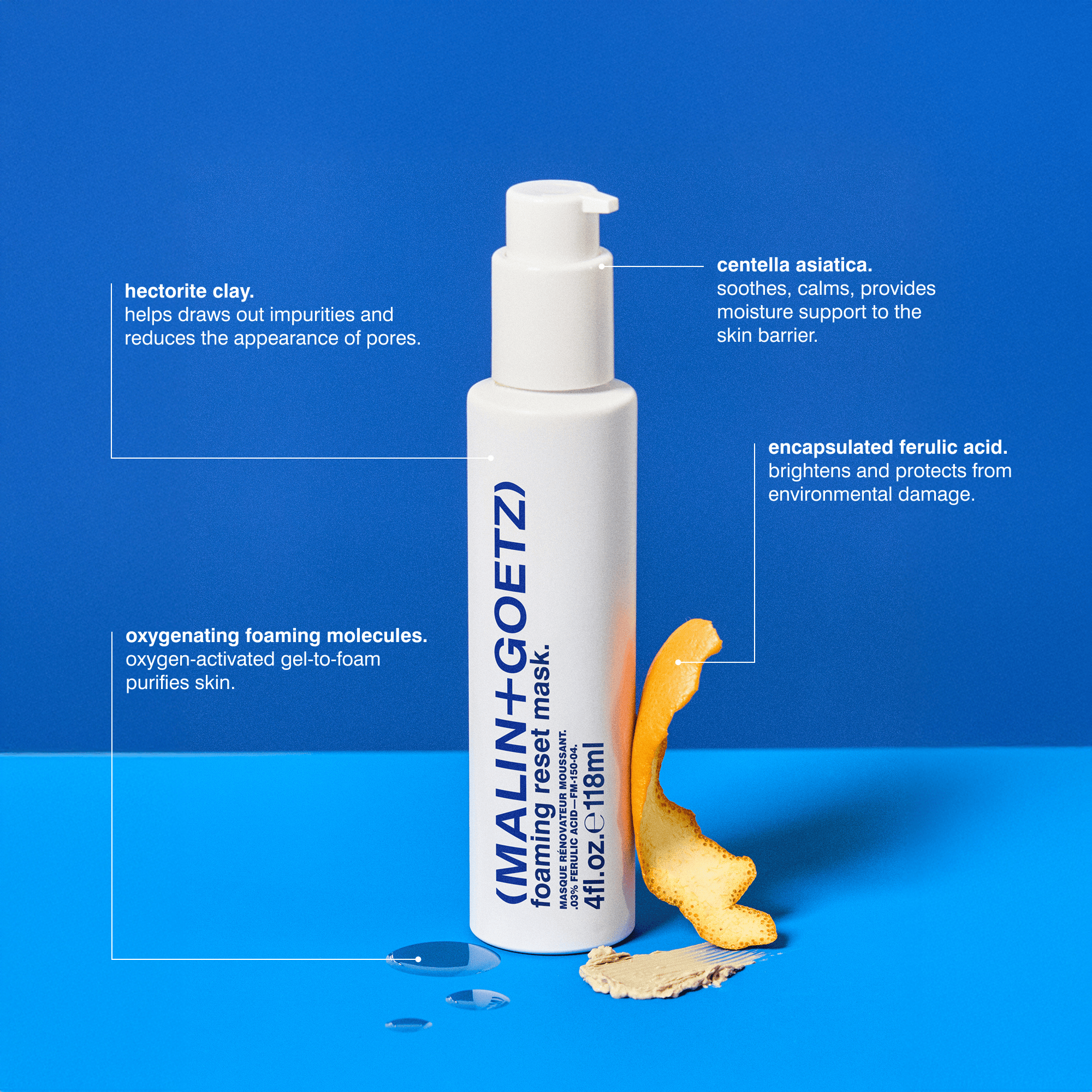 Foaming Reset Mask de MALIN+GOETZ: mascarilla espumosa de 5 minutos con vitamina C, ácido ferúlico y arcilla que purifica, hidrata e ilumina la piel.