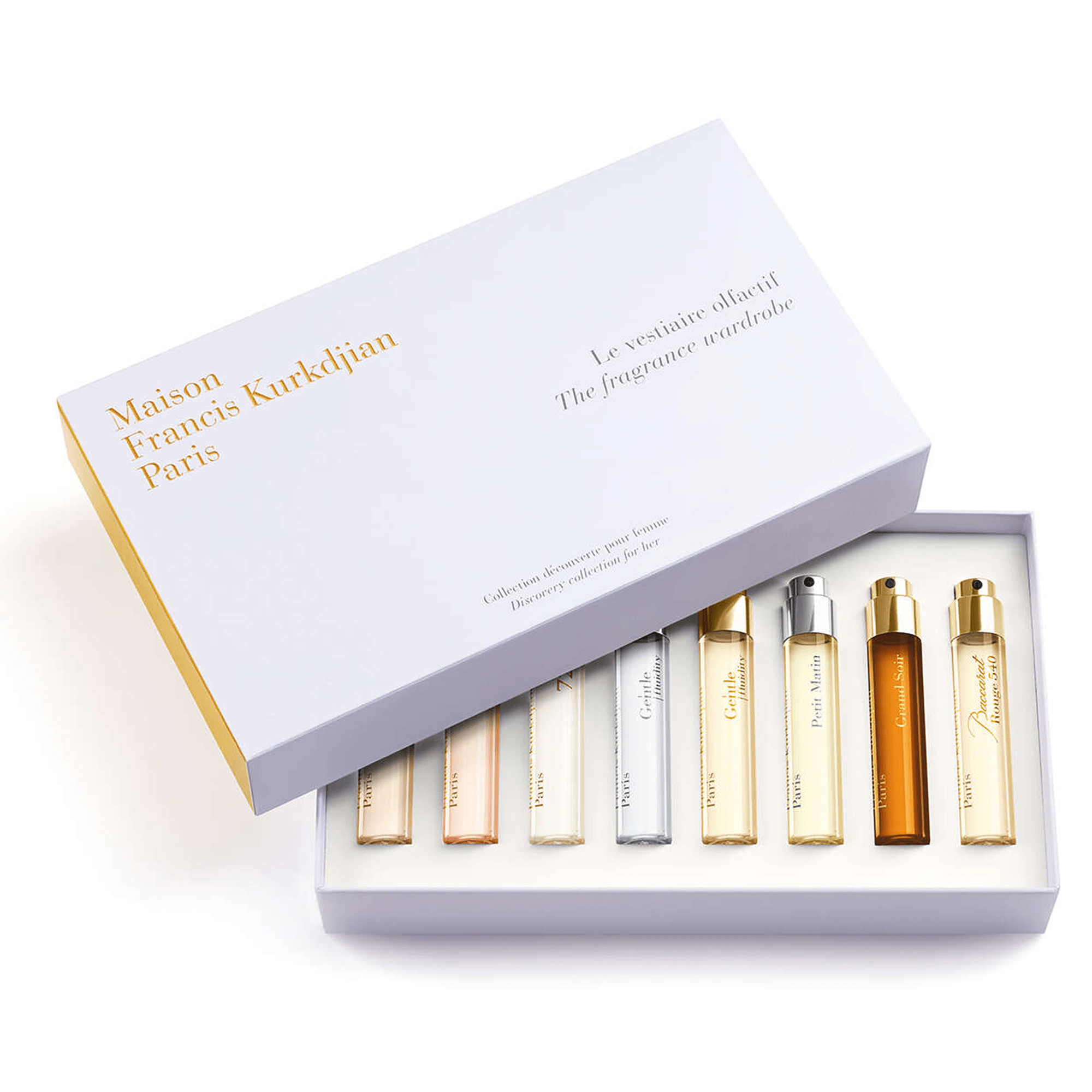 Embalagem de perfume de viagem para mulher Maison Francis Kurkdjian.