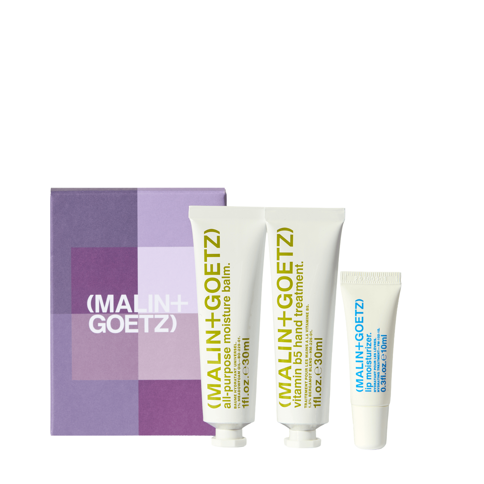 MALIN+GOETZ Hydration Trio edición limitada con All-Purpose Moisture Balm 30 ml, Bergamot Hand Treatment 30 ml y Mojito Lip Balm 10 ml