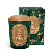 Diptyque Sapin vela perfumada de pino edición limitada con etiqueta de madera y detalles dorados